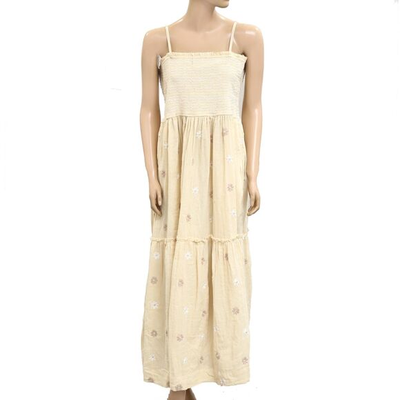 Free People Floral Embroidered Smocked Long Maxi Dress Sleeveless XL New 280372 - Picture 1 of 5